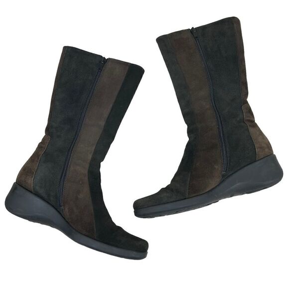 Aquatalia Two Tone Brown Suede Boots 6.5 Weatherproof Color Block - Picture 5 of 12